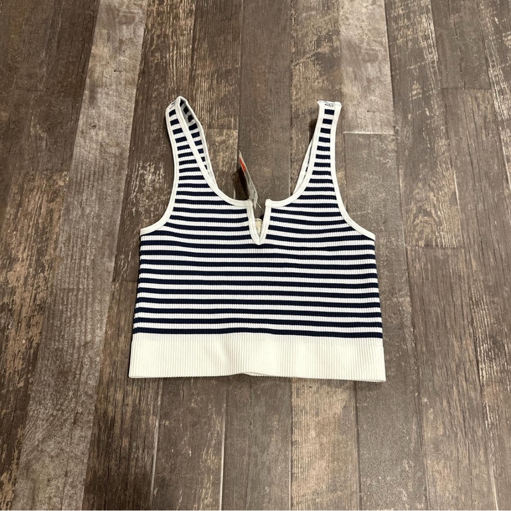 Bozzolo Navy and White Striped Crop Top